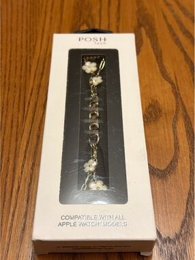Posh Tech "Flora" / "June Flower" Stainless Steel Apple Watch Band - Gold/White